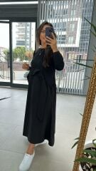 Dr 2448 Tasarım Siyah Poplin Elbise
