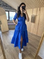 My 3025 Mavi poplin puantiyeli elbise
