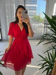 Mc 5723 Red Chiffon Dress with Waist Buttons