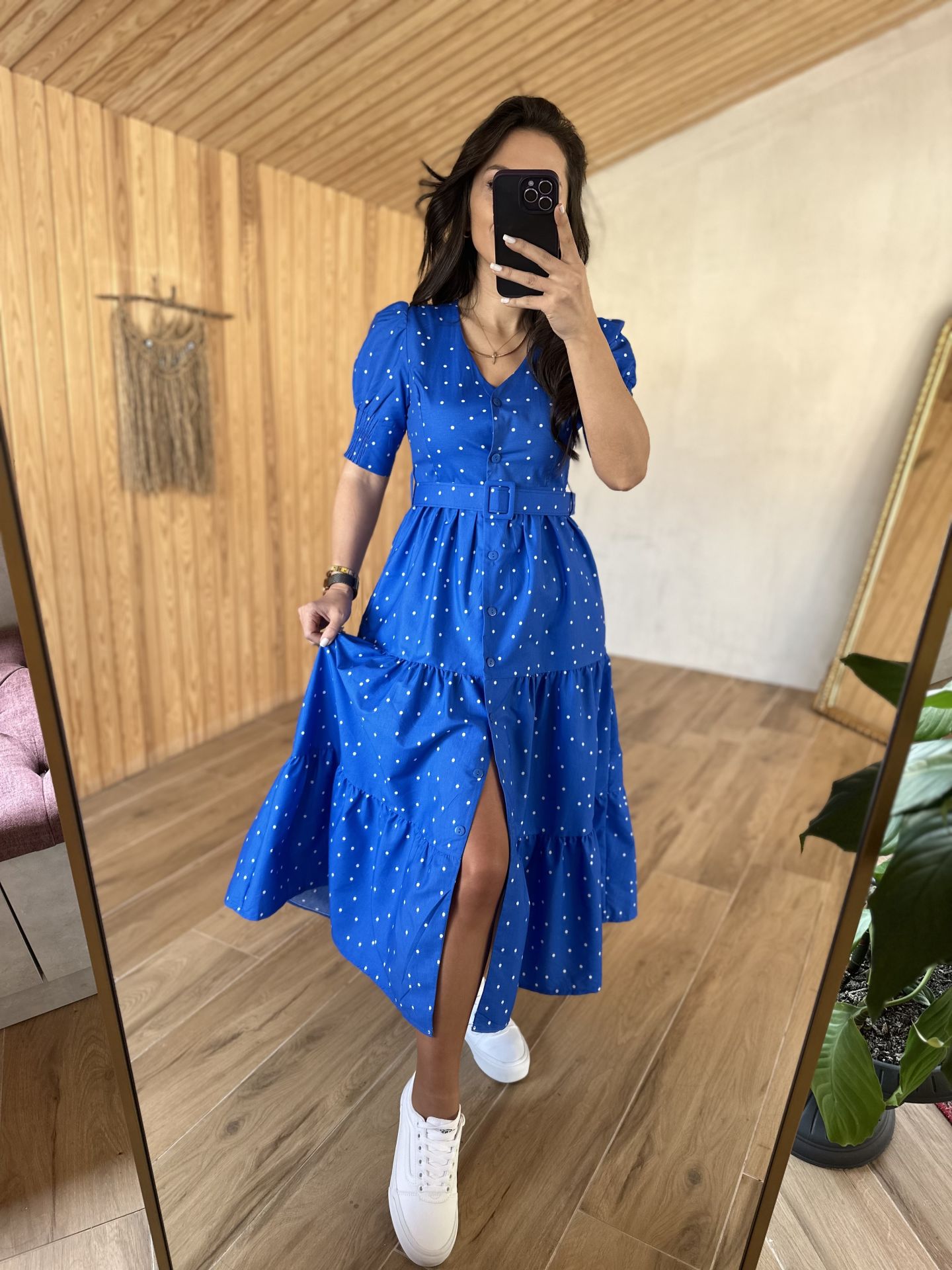 My 3025 Mavi poplin puantiyeli elbise