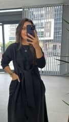 Dr 2448 Tasarım Siyah Poplin Elbise