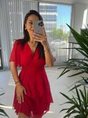 Mc 5723 Red Chiffon Dress with Waist Buttons