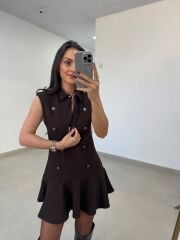Tp 2974 Apoletli Vatkalı A.Kahve Elbise