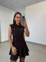 Tp 2974 Apoletli Vatkalı A.Kahve Elbise