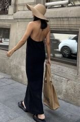 Sv 024324 Sırt Dekolteli Triko Siyah Elbise