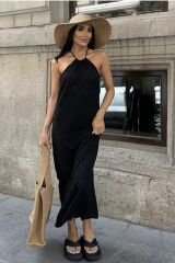 Sv 024324 Sırt Dekolteli Triko Siyah Elbise