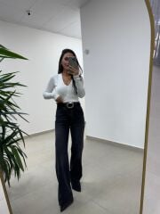 Spt 488 Füme Yıkamalı Palazzo Pantolon