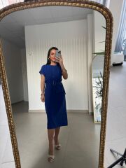 Art 4026 Düğme Detaylı Midi Saks Elbise