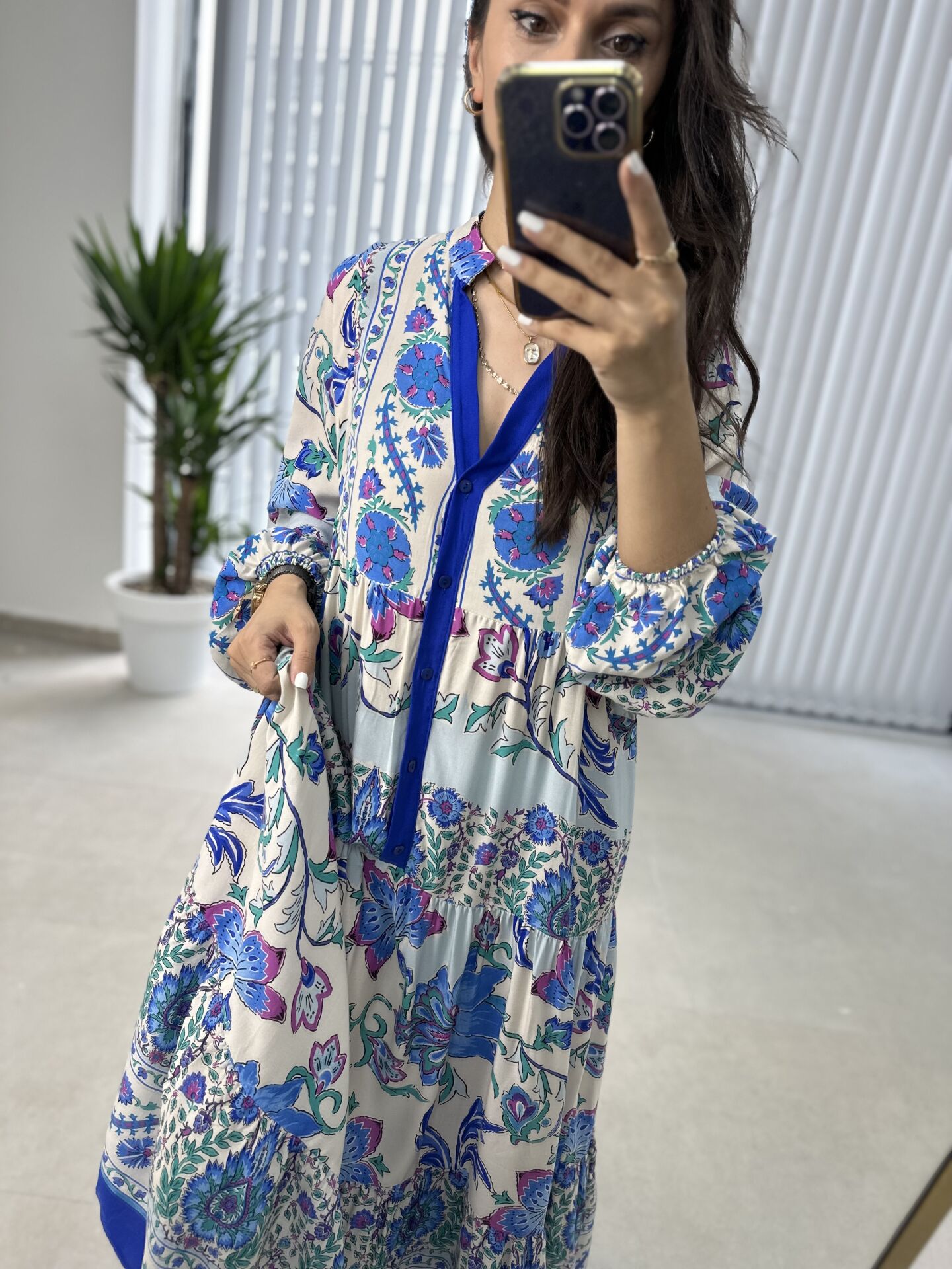 My 3043 Saks biye geçişli bohem elbise