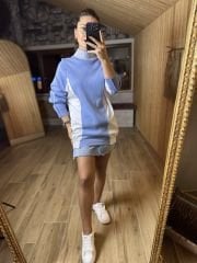 Poplin detaylı mavi triko sweat