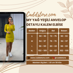 My Yağ Yeşili Anvelop Detaylı Kalem Elbise