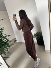 Dm 1233 Örgü Saçaklı Kahve Kazak