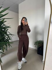 Dm 1233 Örgü Saçaklı Kahve Kazak