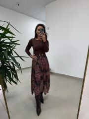 Mc 7097 Üçgen Parçalı Simli Rose Etek