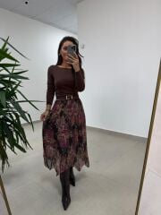 Mc 7097 Üçgen Parçalı Simli Rose Etek