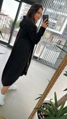 Dr Kapüşonlu Sarı Fermuarlı Sweat Elbise