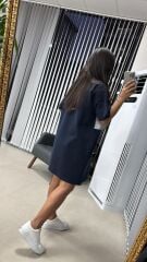 Sg Fermuar Detaylı Gri-Laci Elbise