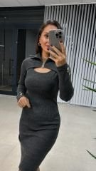 Design Zippered Steel Anthracite Dress