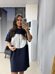 Sg Fermuar Detaylı Gri-Laci Elbise