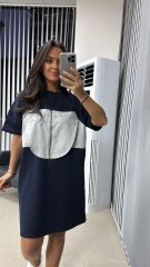 Sg Fermuar Detaylı Gri-Laci Elbise