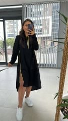 Dr Kapüşonlu Sarı Fermuarlı Sweat Elbise