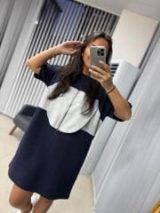 Sg Fermuar Detaylı Gri-Laci Elbise