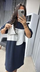 Sg Fermuar Detaylı Gri-Laci Elbise