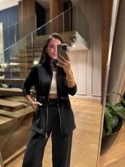 La 25185 Kapitone Bel Lastik Detaylı Antrasit Takım