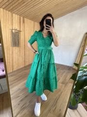 My 3025 Yeşil poplin puantiyeli elb