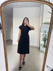 Art 4026 Düğme Detaylı Midi Siyah Elbise