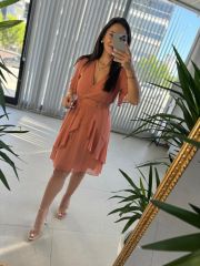 Mc 5723 Waist Buttoned Onion Skin Chiffon Dress