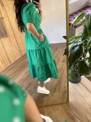 My 3025 Yeşil poplin puantiyeli elb