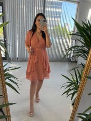 Mc 5723 Waist Buttoned Onion Skin Chiffon Dress