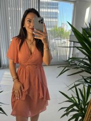 Mc 5723 Waist Buttoned Onion Skin Chiffon Dress