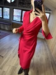 Ms Ceket Yaka Yan Drapeli Kırmızı Elbise