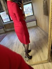 Ms Ceket Yaka Yan Drapeli Kırmızı Elbise