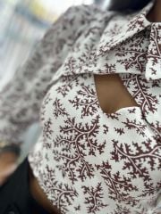 Sg Tasarım Astarlı Kahve Geçişli Bluz