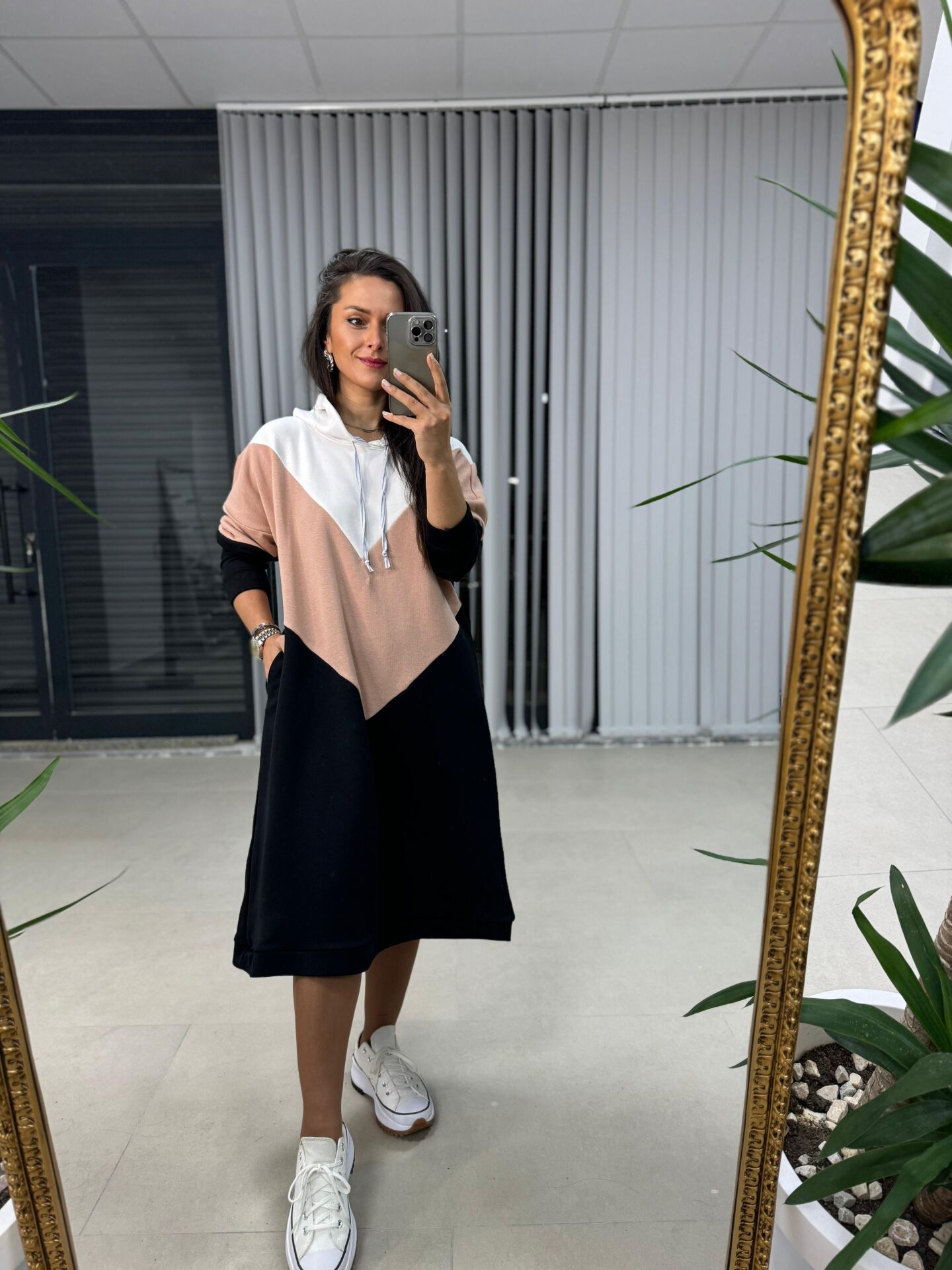 Dr Kapüşonlu Pudra Sweat Elbise