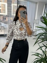 Sg Tasarım Astarlı Kahve Geçişli Bluz