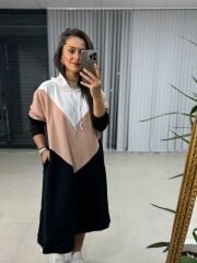 Dr Kapüşonlu Pudra Sweat Elbise