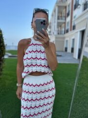 Sv 024325 Fuşya Zikzaklı Etekli Triko Takım