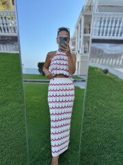 Sv 024325 Fuşya Zikzaklı Etekli Triko Takım