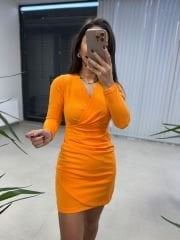 My Turuncu Anvelop Detaylı Kalem Elbise