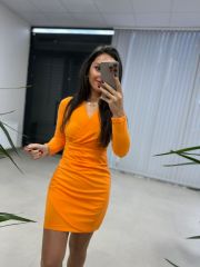 My Turuncu Anvelop Detaylı Kalem Elbise