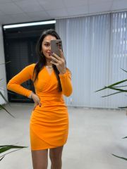 My Turuncu Anvelop Detaylı Kalem Elbise