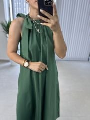 Halter Neck Green Tie Up Dress