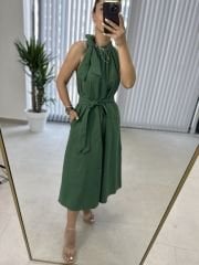 Halter Neck Green Tie Up Dress