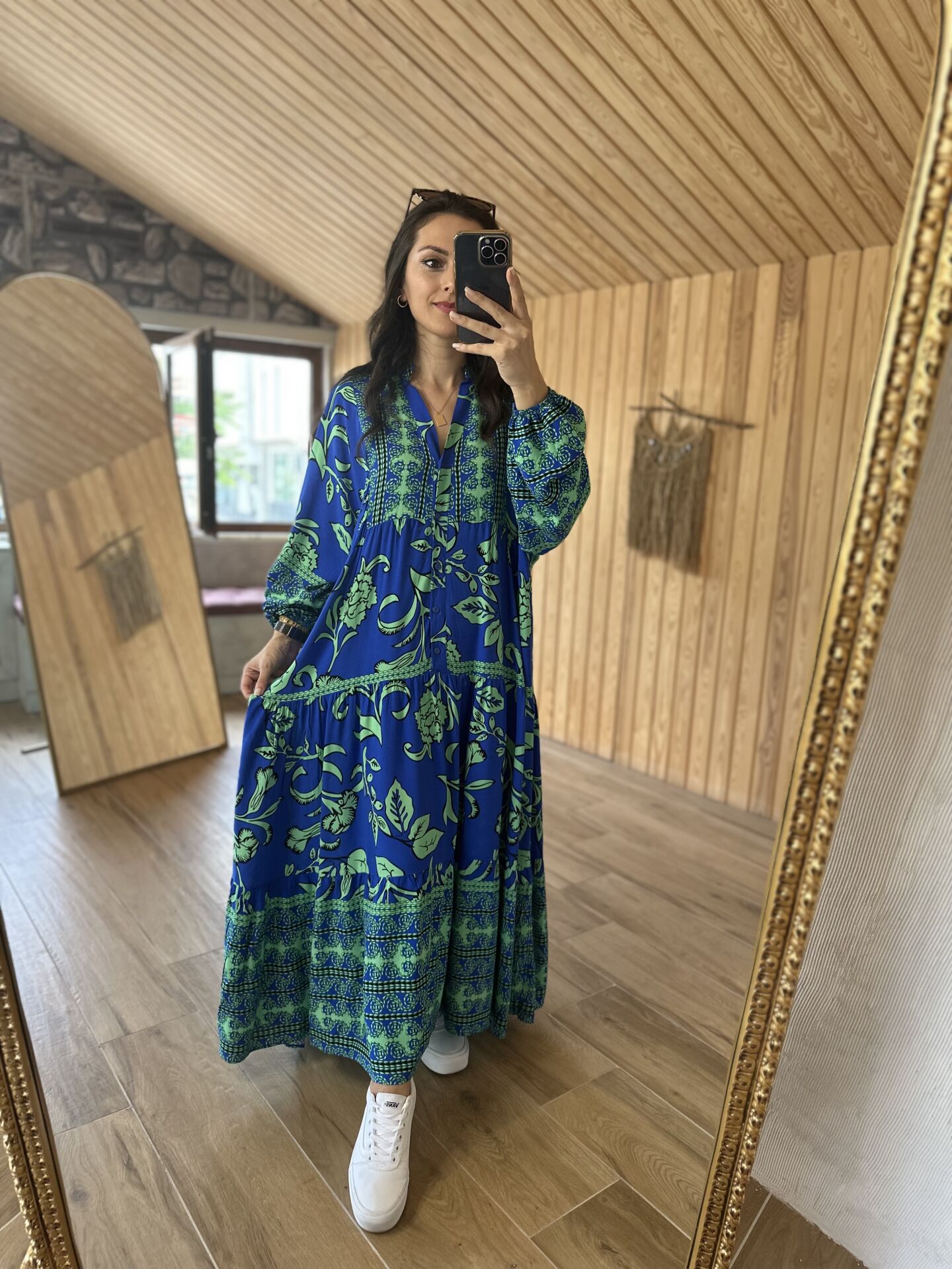 Mavi yeşil geçişli bohem elbise