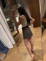 Rn 37210 Kendinden Kemerli Ekoseli Kahve Şort Etek