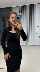 Tasarım Fermuarlı Çelik Siyah Elbise